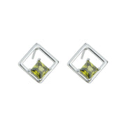Sterling silver earrings with peridot set in a rhombus shape